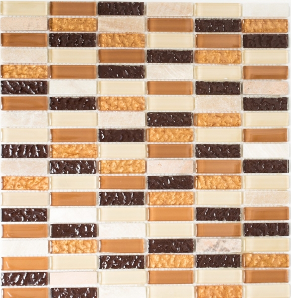 Muestra de mano mosaico azulejo translúcido beige marrón varillas mosaico de vidrio cristal piedra beige marrón MOS87-1206_m