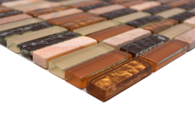 Mosaico de vidrio rectangular tira de mosaico azulejos beige marrón ocre naranja piedra natural cocina splashback azulejo backsplash - MOS87-1206
