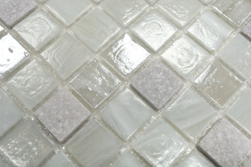 Muestra de mano azulejo mosaico Azulejo backsplash Blanco translúcido Mosaico de vidrio Piedra de cristal Crema blanco MOS94-2503_m