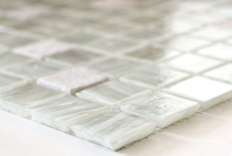 Muestra de mano azulejo mosaico Azulejo backsplash Blanco translúcido Mosaico de vidrio Piedra de cristal Crema blanco MOS94-2503_m