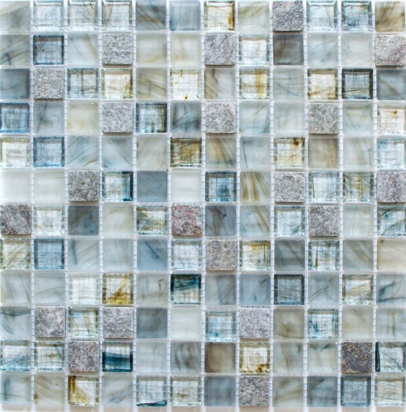 Muestra de mano azulejo mosaico Azulejo backsplash Gris claro translúcido Mosaico de vidrio Piedra de cristal Crema gris claro MOS94-2505_m