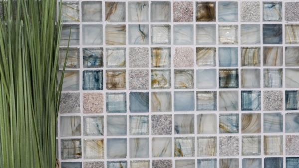 Muestra de mano azulejo mosaico Azulejo backsplash Gris claro translúcido Mosaico de vidrio Piedra de cristal Crema gris claro MOS94-2505_m