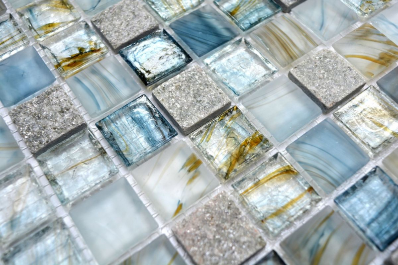 Muestra de mano azulejo mosaico Azulejo backsplash Gris claro translúcido Mosaico de vidrio Piedra de cristal Crema gris claro MOS94-2505_m