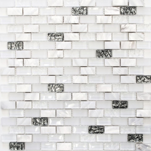 Muestra de mano mosaico azulejo azulejo backsplash translúcido blanco ladrillo vidrio mosaico cristal piedra concha blanco MOS87-B01S_m