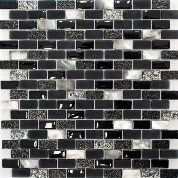 Muestra de mano azulejo mosaico Azulejo backsplash Translúcido negro Ladrillo Mosaico de vidrio Piedra de cristal Shell negro MOS87-B03S_m