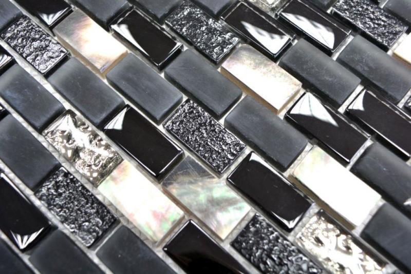 Barras de mosaico compuesto de piedra natural azulejo de mosaico negro de plata de ladrillo de vidrio de mosaico de concha de vidrio esmerilado backsplash azulejo de la cocina cuarto de baño - MOS87-B03S