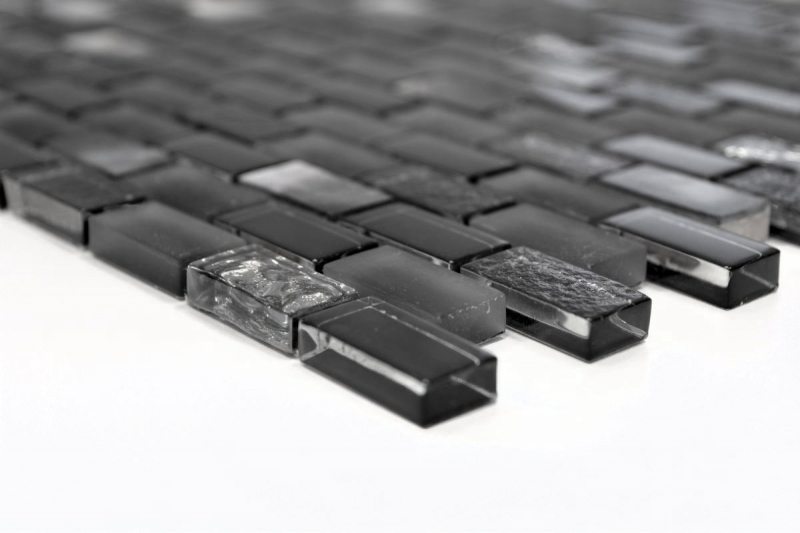 Muestra de mano azulejo mosaico Azulejo backsplash Translúcido negro Ladrillo Mosaico de vidrio Piedra de cristal Shell negro MOS87-B03S_m