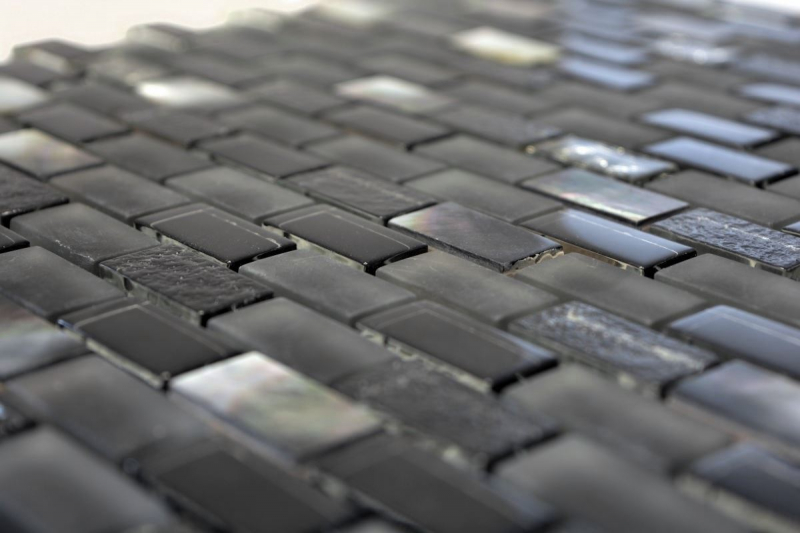 Muestra de mano azulejo mosaico Azulejo backsplash Translúcido negro Ladrillo Mosaico de vidrio Piedra de cristal Shell negro MOS87-B03S_m