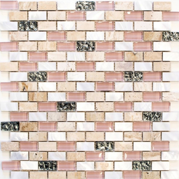 Muestra de mano mosaico azulejo azulejo backsplash translúcido beige ladrillo vidrio mosaico cristal piedra concha beige MOS87-B05S_m
