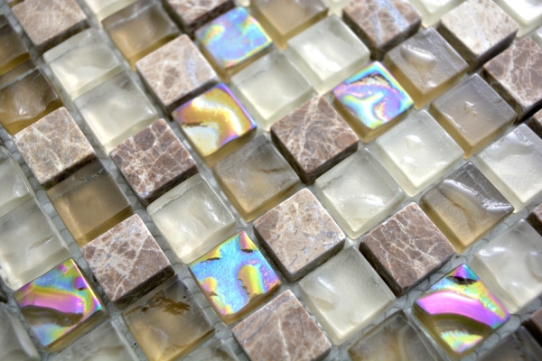 Muestra de mano mosaico azulejo Translúcido beige marrón claro Mosaico de vidrio Piedra de cristal beige marrón claro MOS92-1213_m