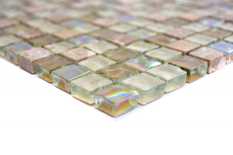 Muestra de mano mosaico azulejo Translúcido beige marrón claro Mosaico de vidrio Piedra de cristal beige marrón claro MOS92-1213_m
