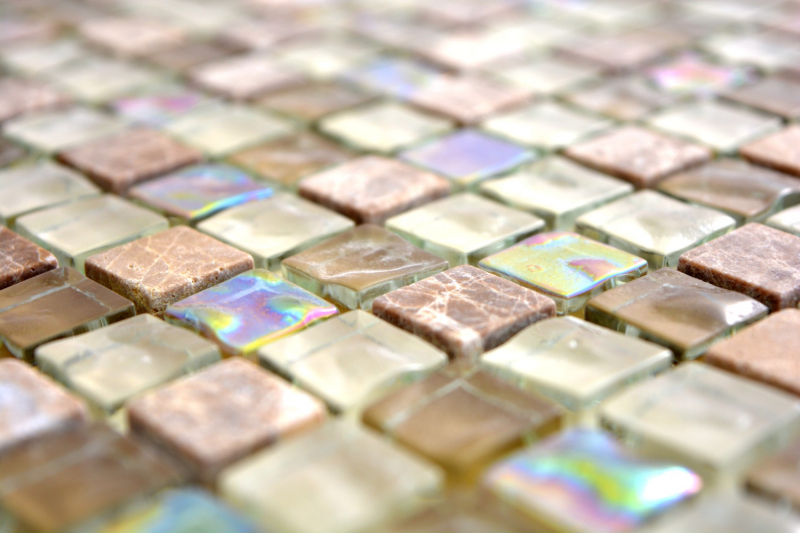 Muestra de mano mosaico azulejo Translúcido beige marrón claro Mosaico de vidrio Piedra de cristal beige marrón claro MOS92-1213_m