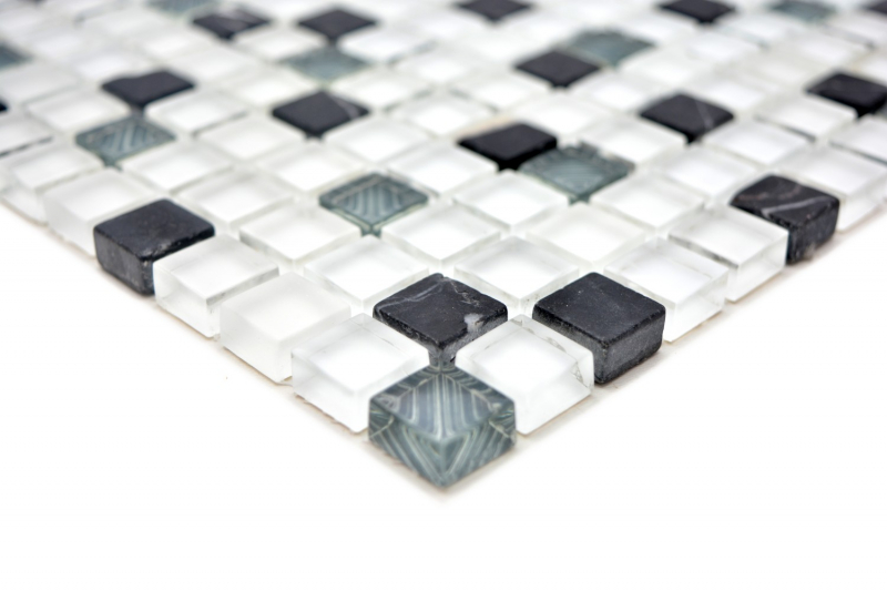 Muestra de mano mosaico azulejo translúcido blanco gris cristal mosaico piedra super blanco mate negro MOS92-0103_m