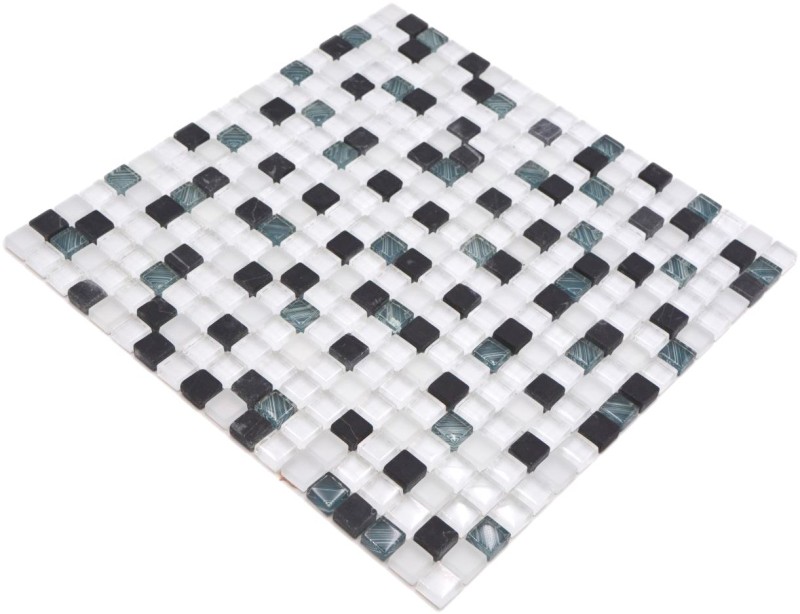 Mosaico de vidrio de piedra natural azulejo de mosaico blanco gris oscuro negro backsplash - MOS92-0103