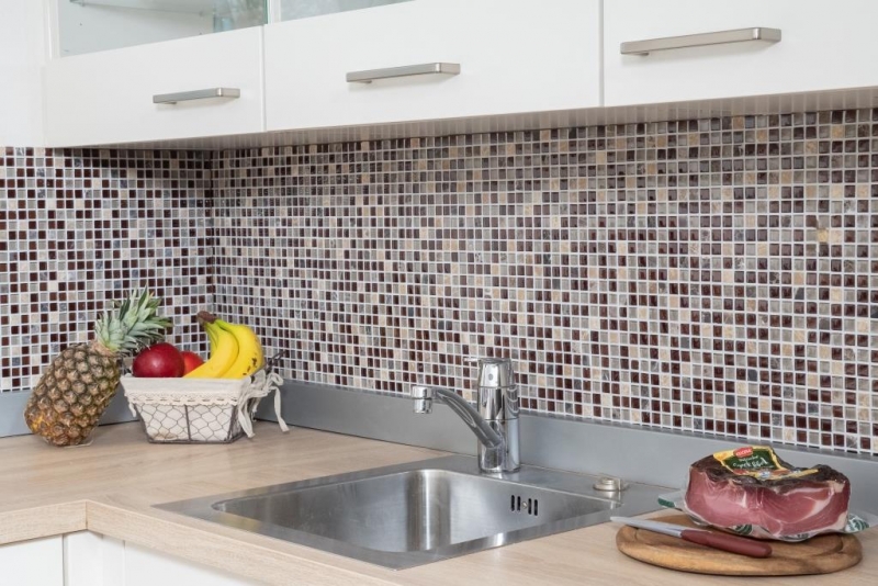 Mosaico de vidrio de piedra natural mosaico de azulejos de color marrón oscuro marrón claro ocre BAÑO WC cocina pared azulejos backsplash - MOS92-1304
