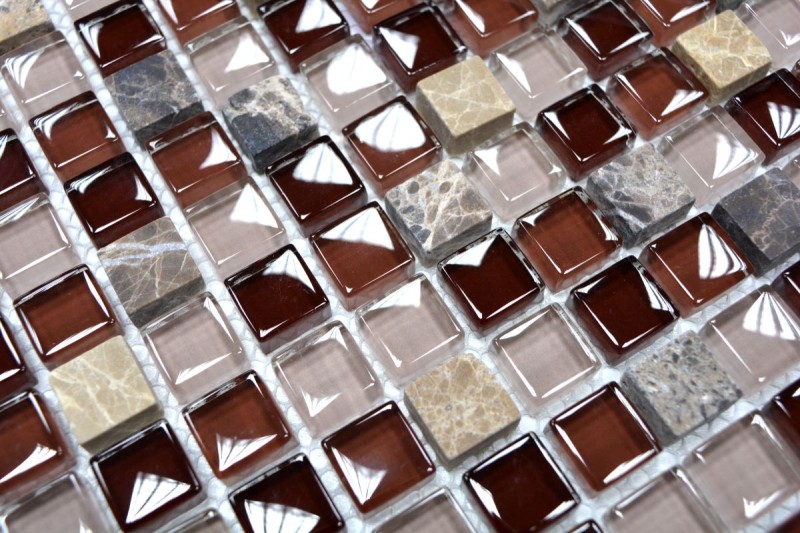 Mosaico de vidrio de piedra natural mosaico de azulejos de color marrón oscuro marrón claro ocre BAÑO WC cocina pared azulejos backsplash - MOS92-1304