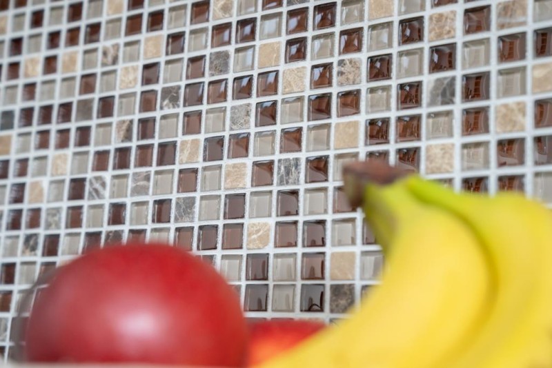 Mosaico de vidrio de piedra natural mosaico de azulejos de color marrón oscuro marrón claro ocre BAÑO WC cocina pared azulejos backsplash - MOS92-1304
