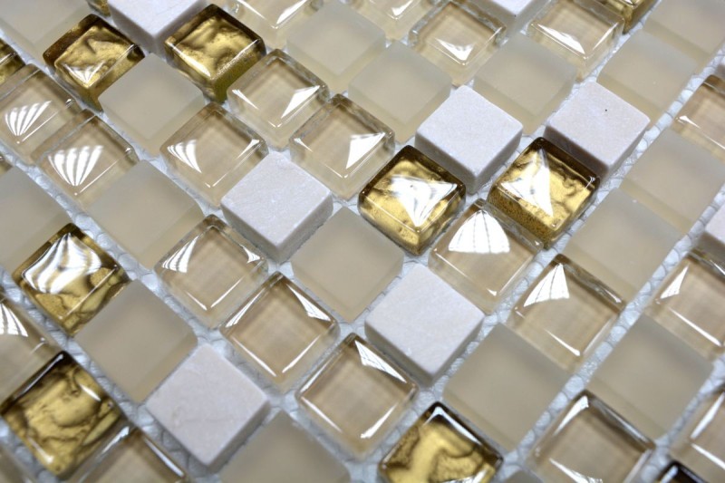 Mosaico de vidrio de piedra natural azulejo de mosaico blanco mate oro crema esmerilado vidrio azulejo backsplash cocina - MOS92-1201