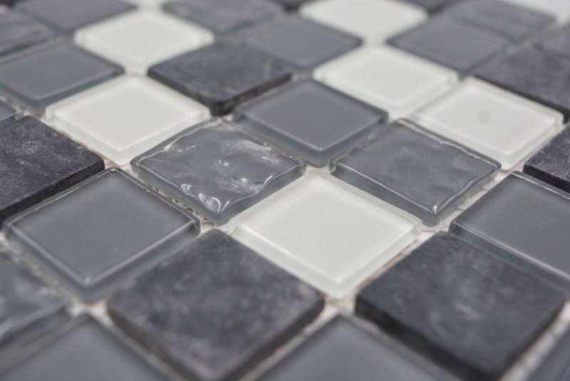 Mosaico de vidrio de piedra natural azulejos de mosaico de piedra rústica gris antracita blanco con estructura salpicaduras de cocina azulejos backsplash - MOS62-0207-GN