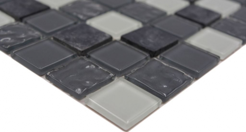 Mosaico de vidrio de piedra natural azulejos de mosaico de piedra rústica gris antracita blanco con estructura salpicaduras de cocina azulejos backsplash - MOS62-0207-GN