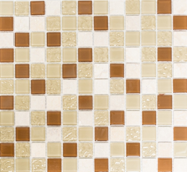 Mosaico de vidrio piedra natural mármol mosaico azulejos rústico beige ocre crema marrón dorado salpicaduras azulejo backsplash cocina - MOS62-1204-GN