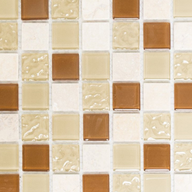 Mosaico de vidrio piedra natural mármol mosaico azulejos rústico beige ocre crema marrón dorado salpicaduras azulejo backsplash cocina - MOS62-1204-GN