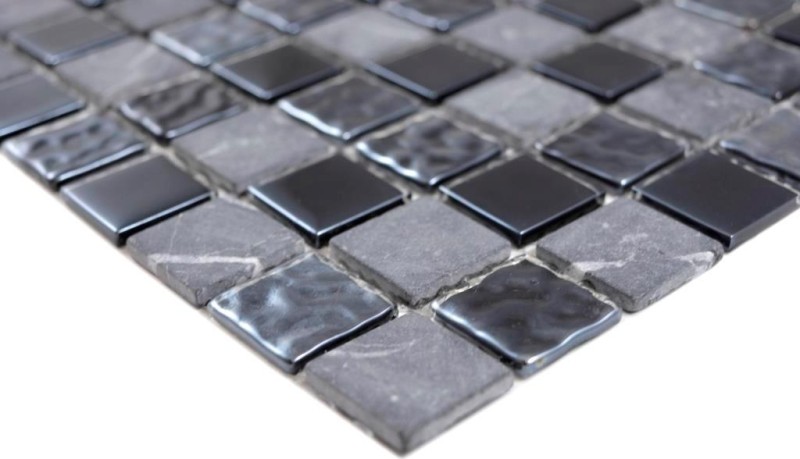 Mosaico de vidrio de piedra natural azulejos de mosaico de piedra rústica gris negro antracita grafito azulejo backsplash cocina splashback - MOS62-0302-GN