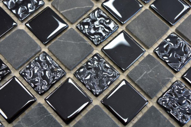 Mosaico de vidrio de piedra natural azulejos de mosaico de piedra rústica gris negro antracita grafito azulejo backsplash cocina splashback - MOS62-0302-GN