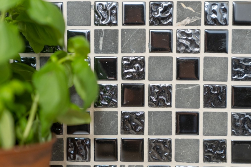 Mosaico de vidrio de piedra natural azulejos de mosaico de piedra rústica gris negro antracita grafito azulejo backsplash cocina splashback - MOS62-0302-GN