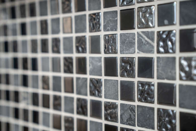 Mosaico de vidrio de piedra natural azulejos de mosaico de piedra rústica gris negro antracita grafito azulejo backsplash cocina splashback - MOS62-0302-GN