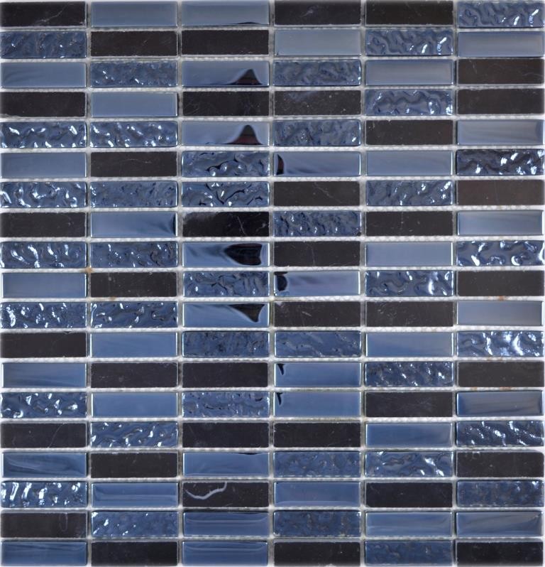 Rectángulo azulejos de mosaico de vidrio mosaico gris negro azul negro mármol piedra natural cocina pared baño aseo - MOS87-0302