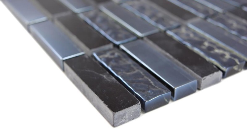 Rectángulo azulejos de mosaico de vidrio mosaico gris negro azul negro mármol piedra natural cocina pared baño aseo - MOS87-0302