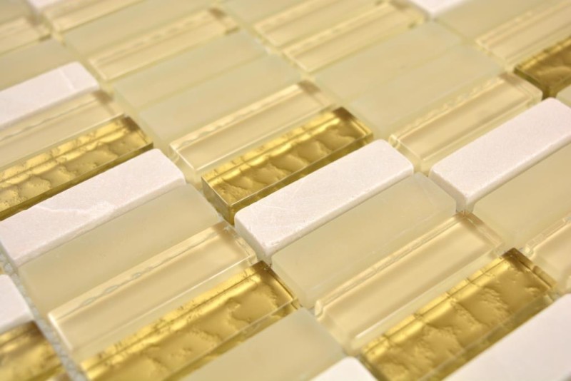 Rectángulo azulejos de mosaico de vidrio mosaico de vidrio varillas blanco oro marrón beige piedra natural mármol azulejo backsplash pared de la cocina - MOS87-1202