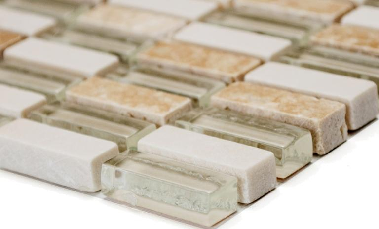 Muestra de mano mosaico azulejo azulejo backsplash translúcido beige varillas vidrio mosaico cristal piedra beige MOS87-1412_m