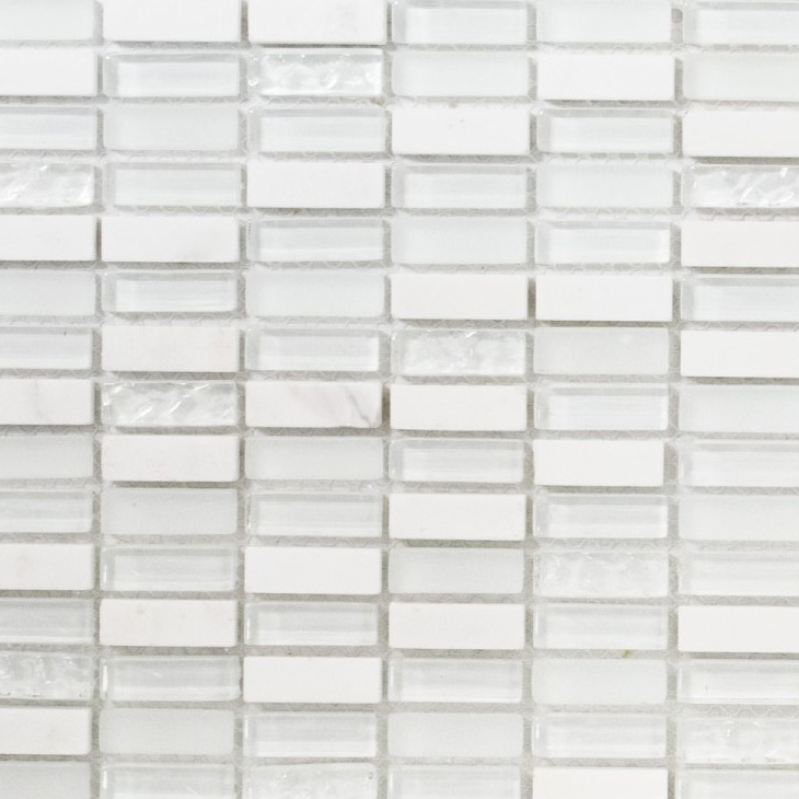 Muestra de mano mosaico azulejo azulejo backsplash blanco translúcido varillas mosaico de vidrio Cristal piedra blanco blanco mate MOS87-1401_m