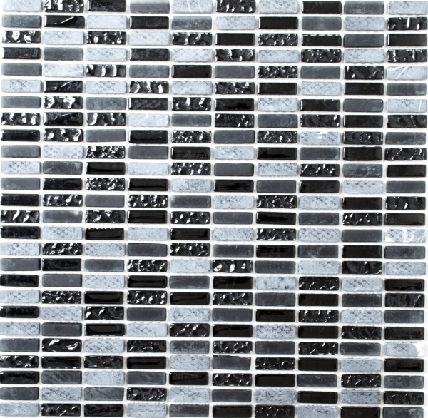 Muestra de mano mosaico azulejo azulejo backsplash gris translúcido varillas mosaico de vidrio Crystal piedra gris mate negro MOS87-1403_m