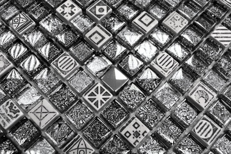 Mosaico de vidrio piedra artificial mosaico azulejo resina plata antracita negro estructura cocina salpicadero azulejo backsplash - MOS92-Z02EU
