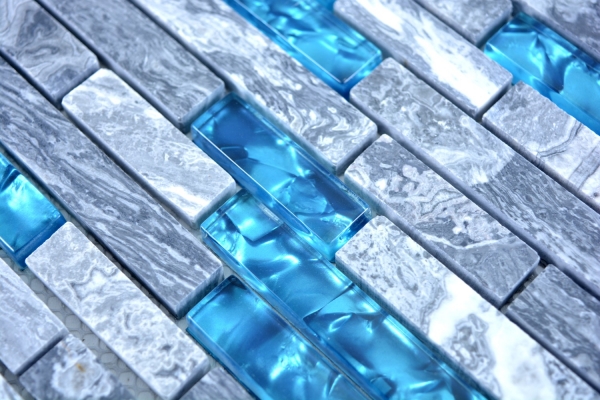 Mosaico de vidrio de piedra natural barras de mármol azulejos de mosaico gris azul antracita azulejo backsplash revestimiento de paredes cuarto de baño - MOS87-0404