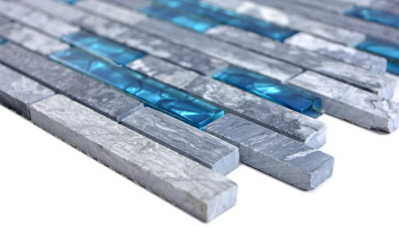 Mosaico de vidrio de piedra natural barras de mármol azulejos de mosaico gris azul antracita azulejo backsplash revestimiento de paredes cuarto de baño - MOS87-0404