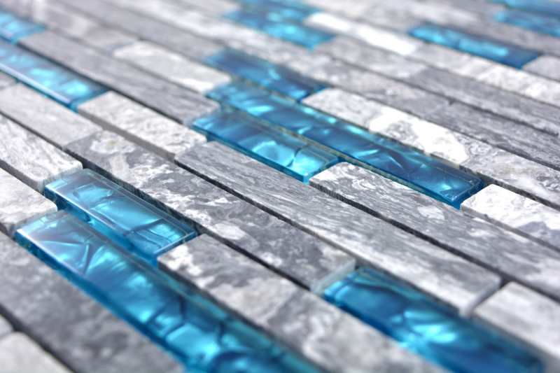 Mosaico de vidrio de piedra natural barras de mármol azulejos de mosaico gris azul antracita azulejo backsplash revestimiento de paredes cuarto de baño - MOS87-0404