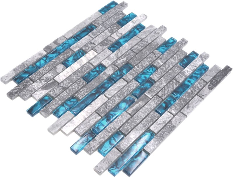 Mosaico de vidrio de piedra natural barras de mármol azulejos de mosaico gris azul antracita azulejo backsplash revestimiento de paredes cuarto de baño - MOS87-0404