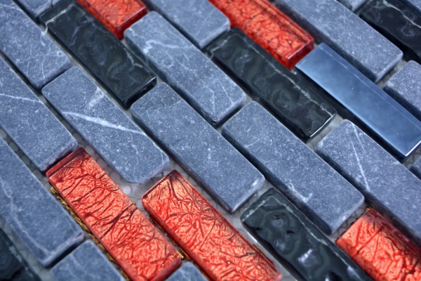 Muestra de mano mosaico azulejo translúcido gris negro compuesto mosaico de vidrio Cristal piedra gris negro rojo MOS87-0429_m