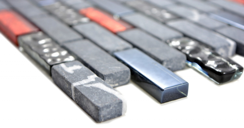 Muestra de mano mosaico azulejo translúcido gris negro compuesto mosaico de vidrio Cristal piedra gris negro rojo MOS87-0429_m