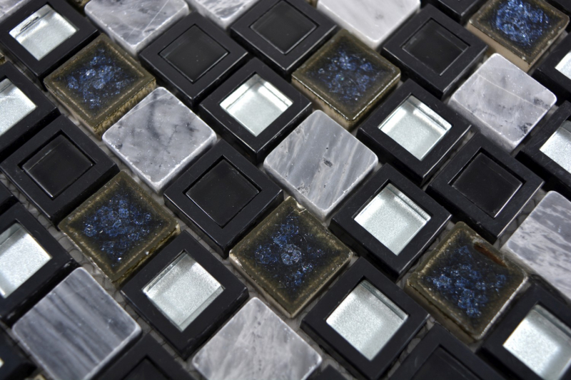 Muestra de mano mosaico azulejo translúcido cerámica plástico gris negro vidrio mosaico cristal piedra cerámica gris negro MOS82BM-0119_m