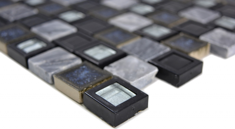 Muestra de mano mosaico azulejo translúcido cerámica plástico gris negro vidrio mosaico cristal piedra cerámica gris negro MOS82BM-0119_m