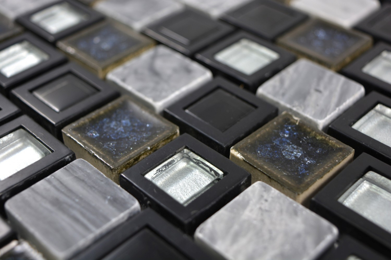 Muestra de mano mosaico azulejo translúcido cerámica plástico gris negro vidrio mosaico cristal piedra cerámica gris negro MOS82BM-0119_m
