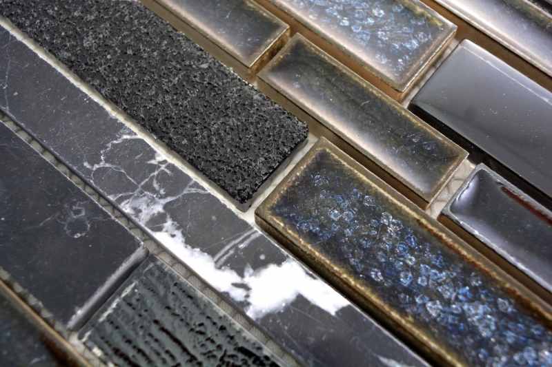 Mosaico de vidrio de piedra natural barras de mosaico de cerámica de mármol negro azul negro grafito azulejo espejo de pared WC - MOS87SO-0329