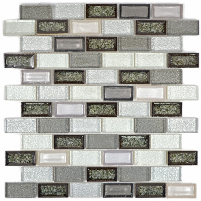Azulejo mosaico Cerámica translúcida gris Ladrillo Mosaico de vidrio Cerámica cristalina Gris ártico MOS83IC-0219_f