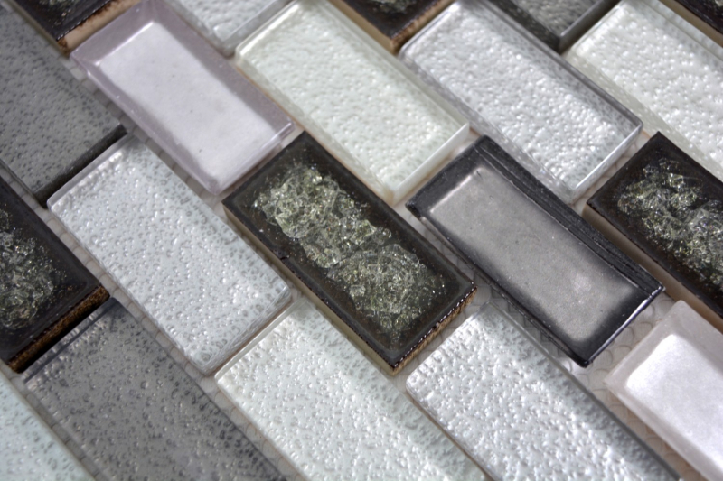 Azulejo mosaico Cerámica translúcida gris Ladrillo Mosaico de vidrio Cerámica cristalina Gris ártico MOS83IC-0219_f