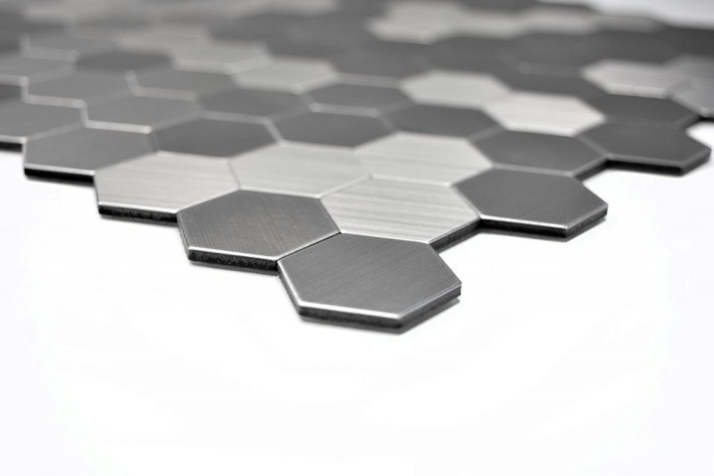azulejo de mosaico autoadhesivo ALU plata metal hexágono azulejo backsplash cocina splashback MOS200-22MHX